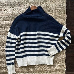 Emerson fry oversized navy blue striped mock neck sweater